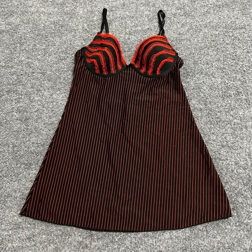 Hotkiss Camisole Womens Size S Black Red Pinstripe Lace Goth Emo Babydoll Top
